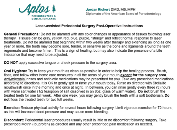 Mild Procedure Post Op Instructions Post-Op Care Instructions - Aptos Periodontics