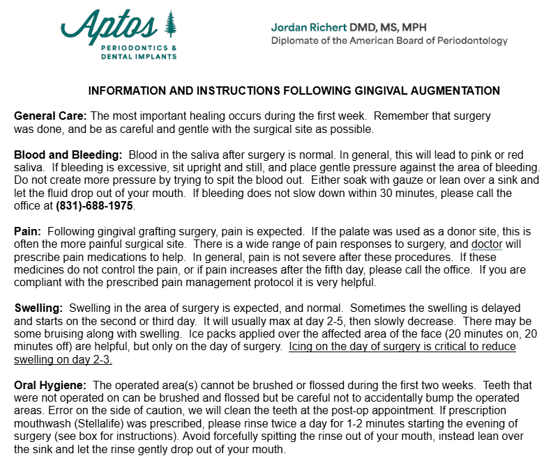 image of post operative instructions after gingival augmentation